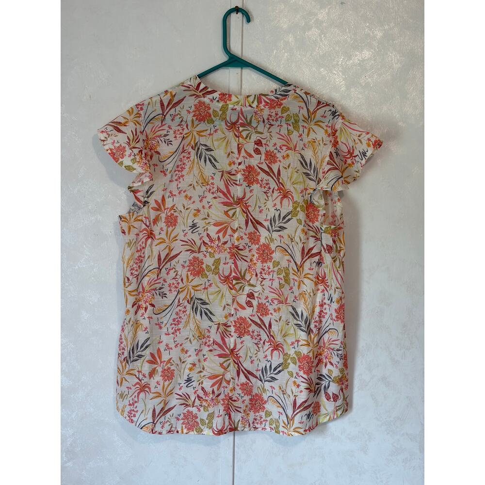 Cocomo Flutter Cap Sleeve Gauzy Coastal Fairy Tropical Pleated t V-neck Top XL - Picture 2 of 4